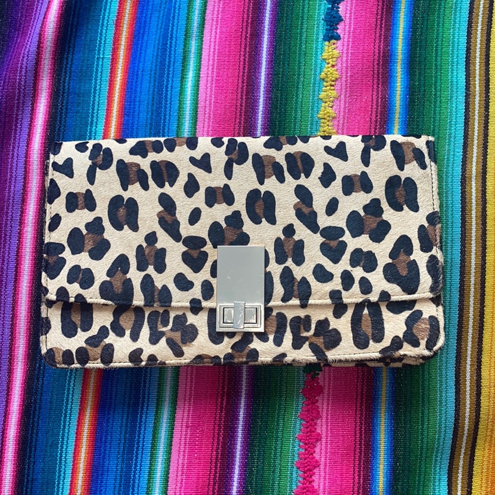 Express Vintage Oversized Leopard Print Pony Hair Clutch Purse